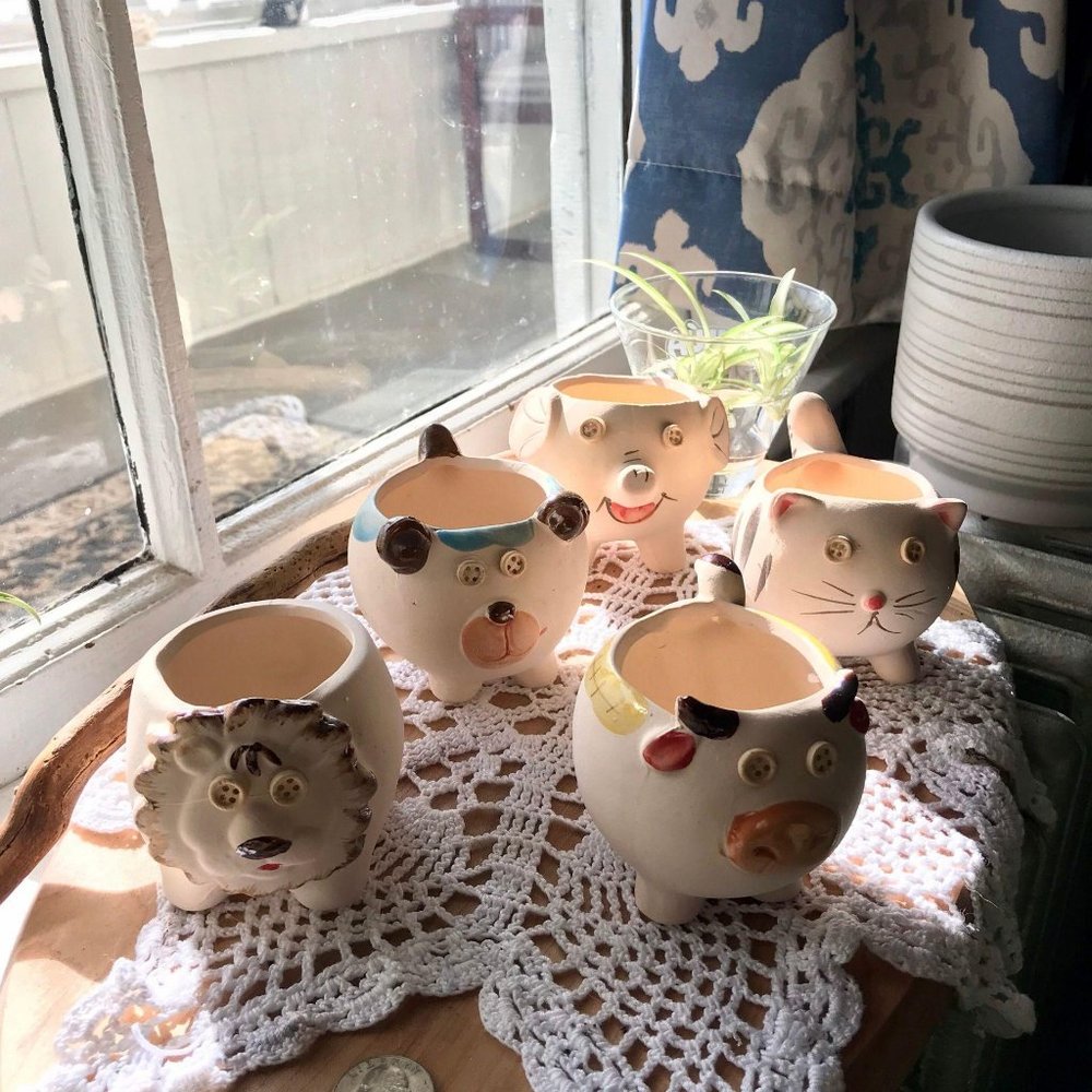 Clay Animal Planters with Button Eyes ~ Handmade
